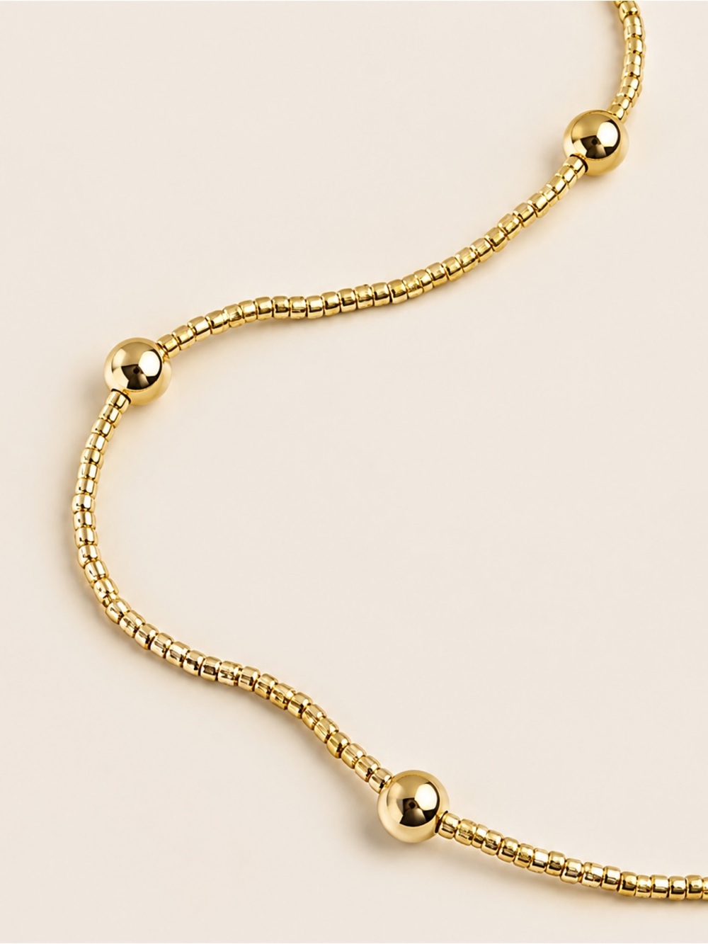 14K Gold Plated Beaded Satellite Station Chain Necklace 18" Dainty Minimalist